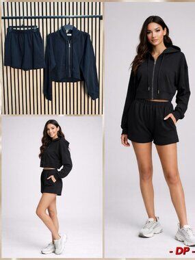 Matching Shorts and Zip Up Hoodie 2 Piece Set 100% Cotton